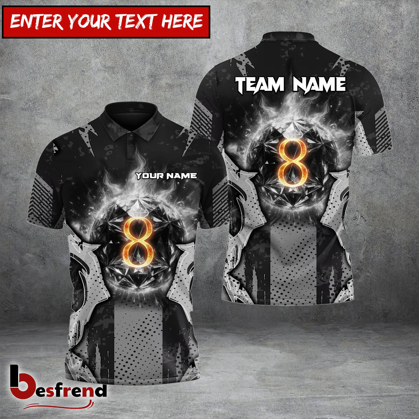 Besfrend 4 Colors Billiards Pool 8 Titan Personalized Name And Team Name Shirt