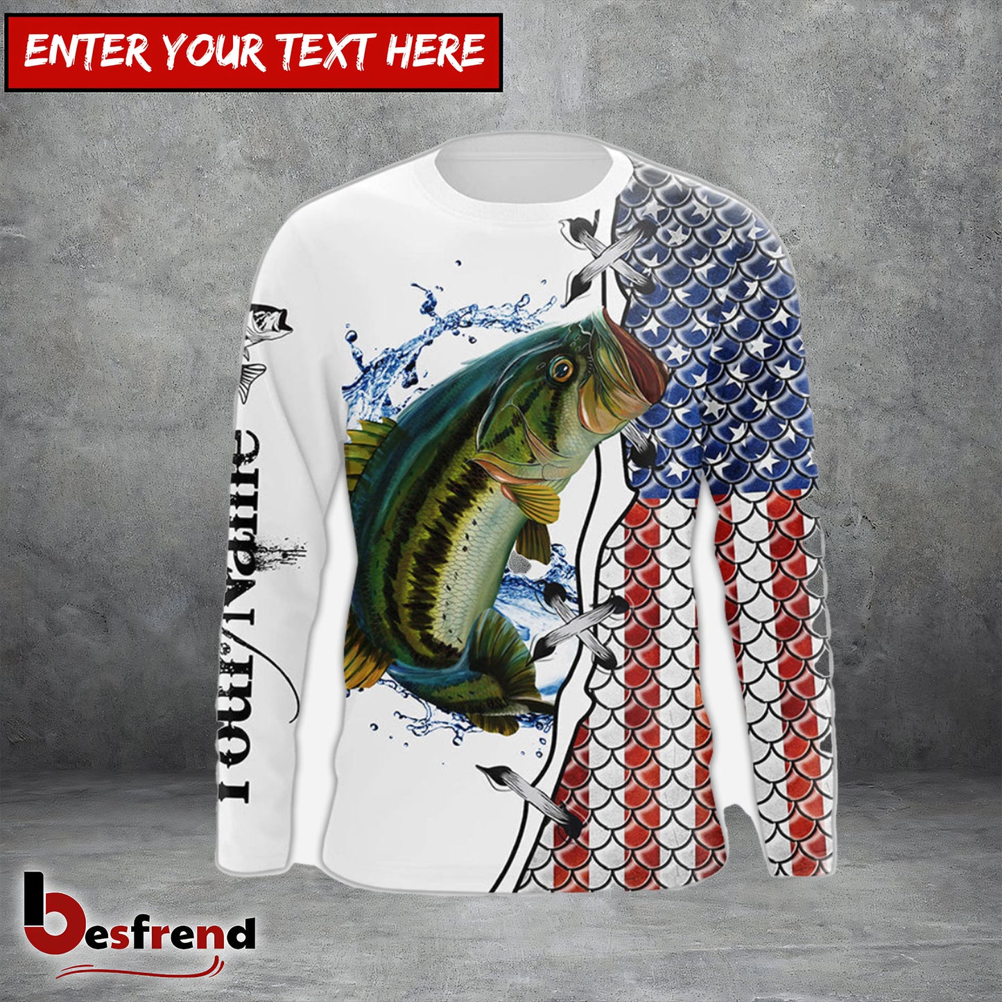 Besfrend American Flag Largemouth Bass Patriotic Fishing Customize Name 3D Shirts