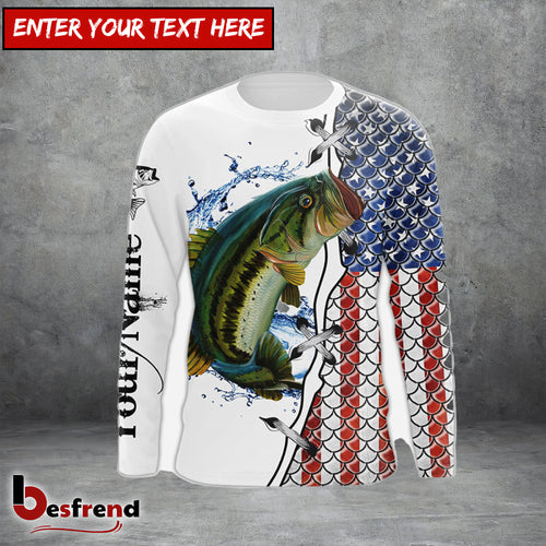 Besfrend American Flag Largemouth Bass Patriotic Fishing Customize Name 3D Shirts