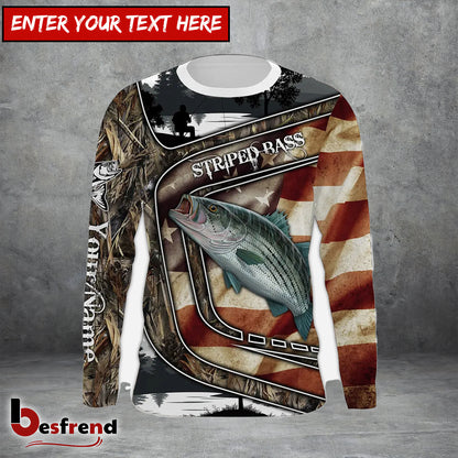 Besfrend American Flag Patriotic Striped Bass Fishing 3D Shirts