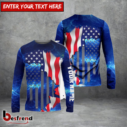 Besfrend American Flag Universe Patriotic Custom Name All Over Print Shirts - Personalized Fishing Gift