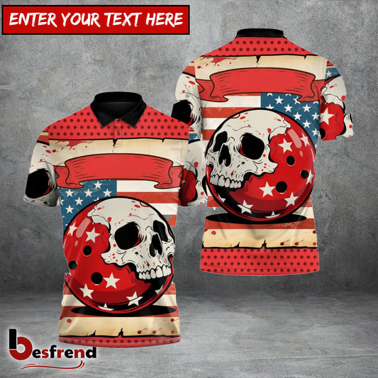 Besfrend American Skull Bowling Retro Patriot Edition 3D Shirt