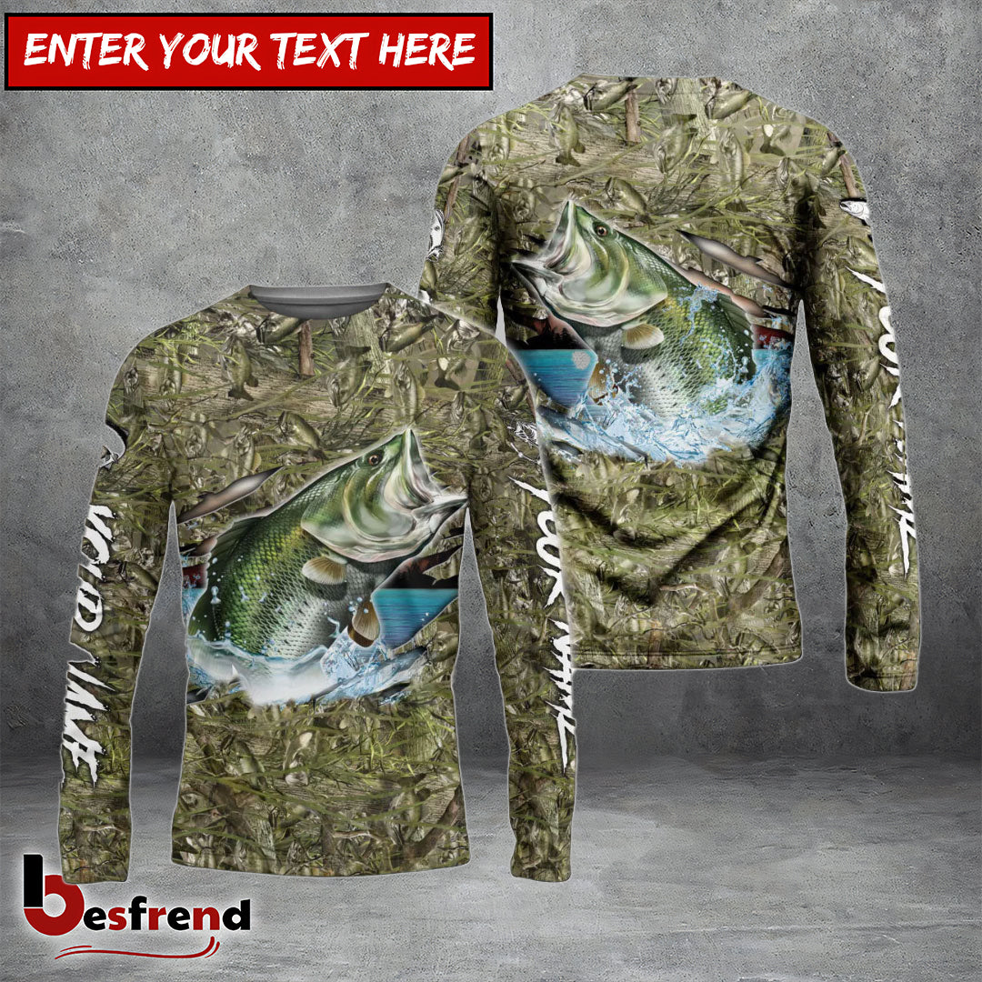 Besfrend Bass Fish Camouflage Fishing Custom Name Shirts
