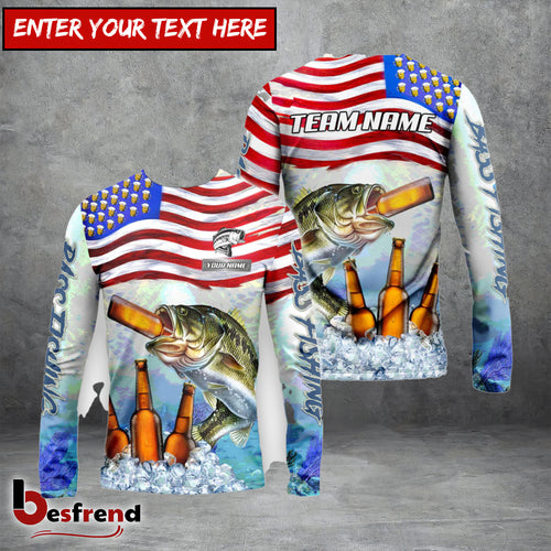Besfrend Bass Fishing American Flag Beer Custom Name  Team Name 3D Shirts