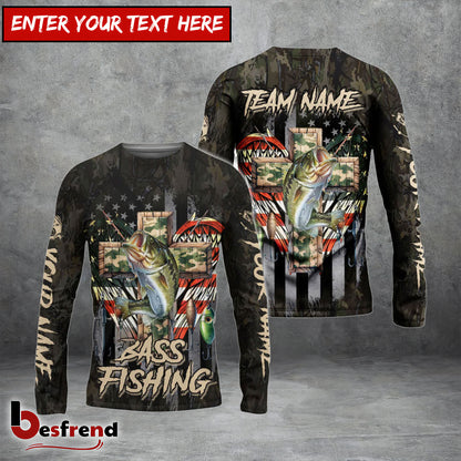 Besfrend Bass Fishing American Flag Camo Cross Gear Custom Name  Team Name 3D Shirts