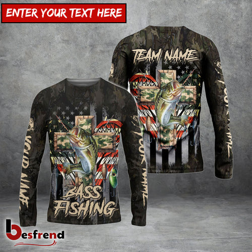 Besfrend Bass Fishing American Flag Camo Cross Gear Custom Name  Team Name 3D Shirts