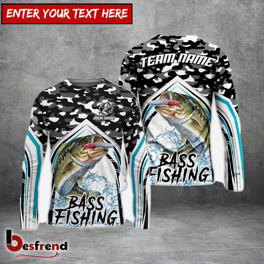 Besfrend Bass Fishing Black Camo Sport Custom Name  Team Name 3D Shirts