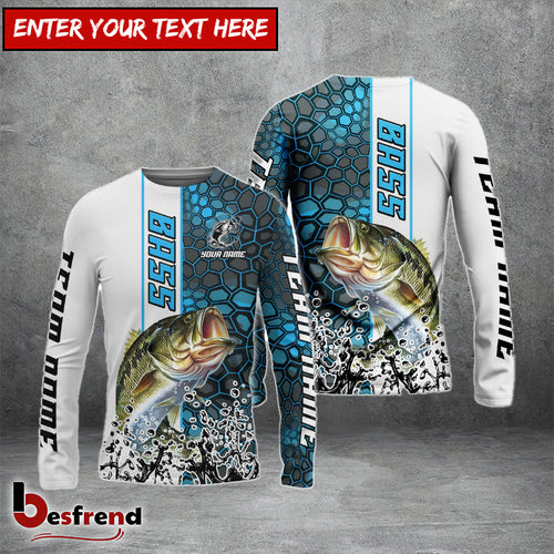 Besfrend Bass Fishing Blue Fin Bling Camo Sport Custom Name  Team Name 3D Shirts