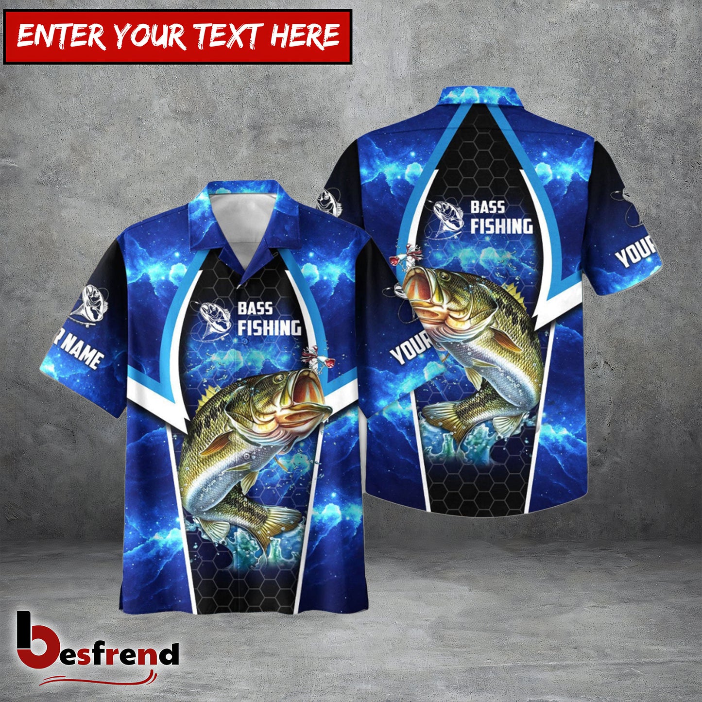 Besfrend Bass Fishing Blue Galaxy Custom Name 3D Shirt