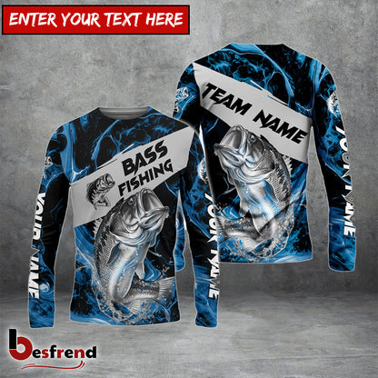 Besfrend Bass Fishing Blue Lava Sport Custom Name  Team Name 3D Shirts