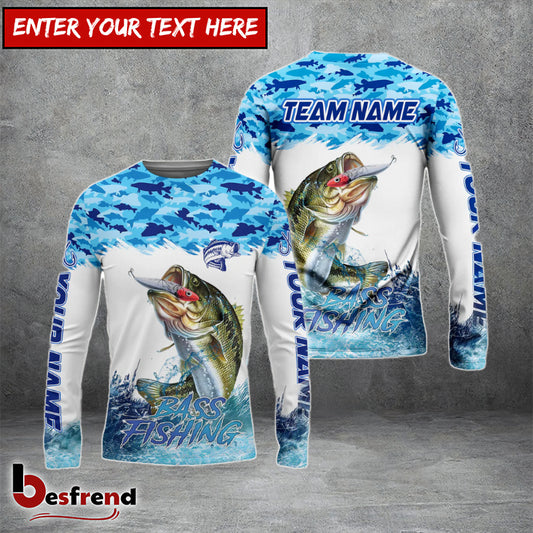 Besfrend Bass Fishing Blue Water Camo Custom Name  Team Name 3D Shirts