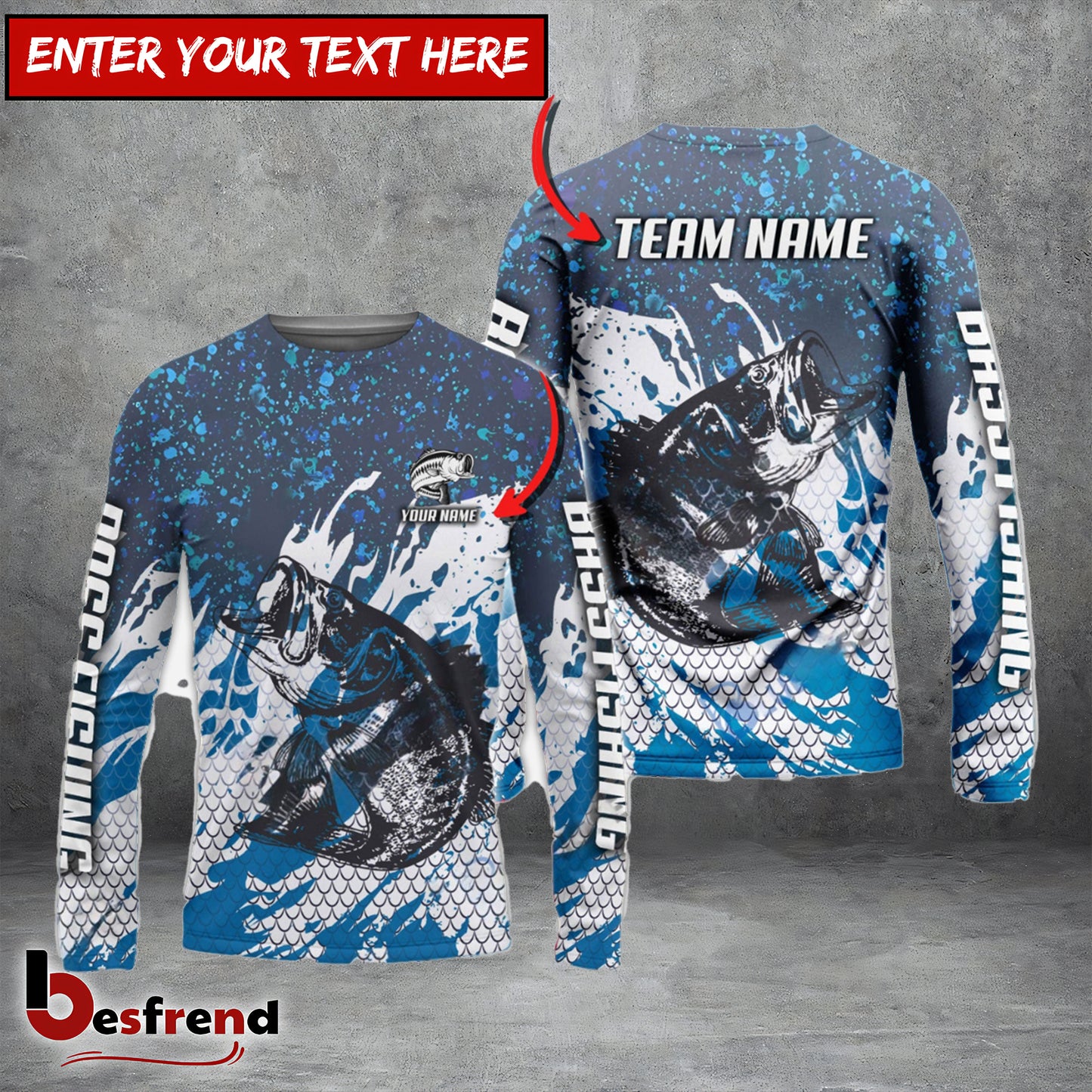 Besfrend Bass Fishing Bluefin Sport Custom Name  Team Name 3D Shirts
