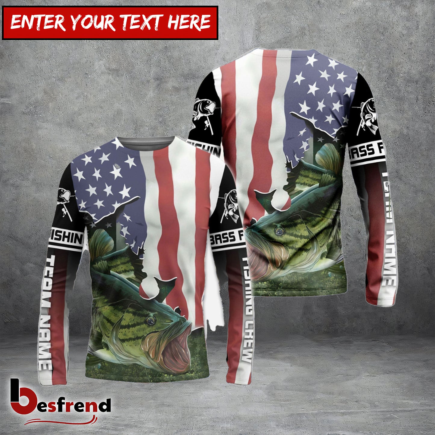 Besfrend Bass Fishing Crew 3D Flying American Flag Patriot Customize Name 3D Shirts