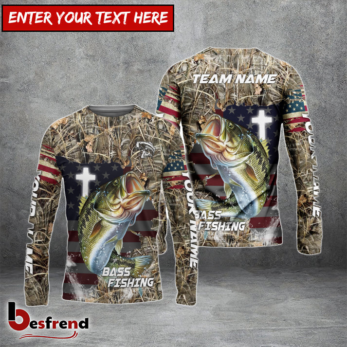 Besfrend Bass Fishing Cross Camo Custom Name  Team Name 3D Shirts