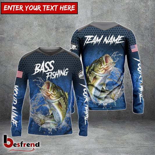 Besfrend Bass Fishing Dark Blue American Sport Custom Name  Team Name 3D Shirts