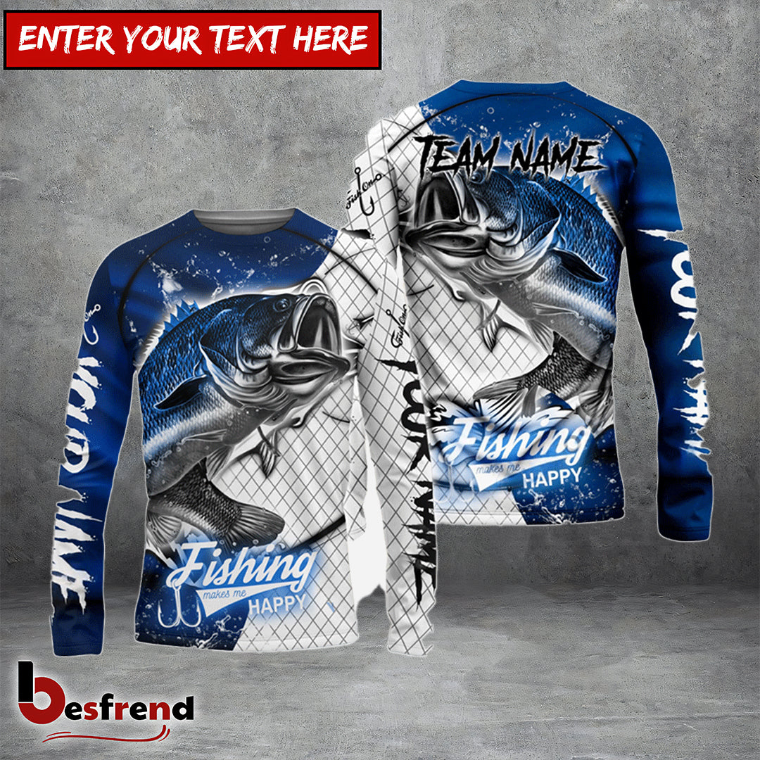 Besfrend Bass Fishing Dark Blue Skin Sport Custom Name  Team Name 3D Shirts