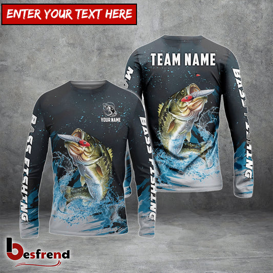 Besfrend Bass Fishing Dark Blue Sport Custom Name  Team Name 3D Shirts