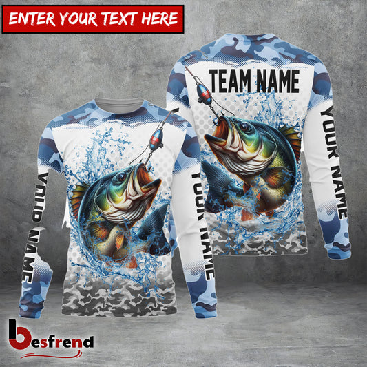 Besfrend Bass Fishing Fishing Blue Sea Custom Name  Team Name 3D Shirts