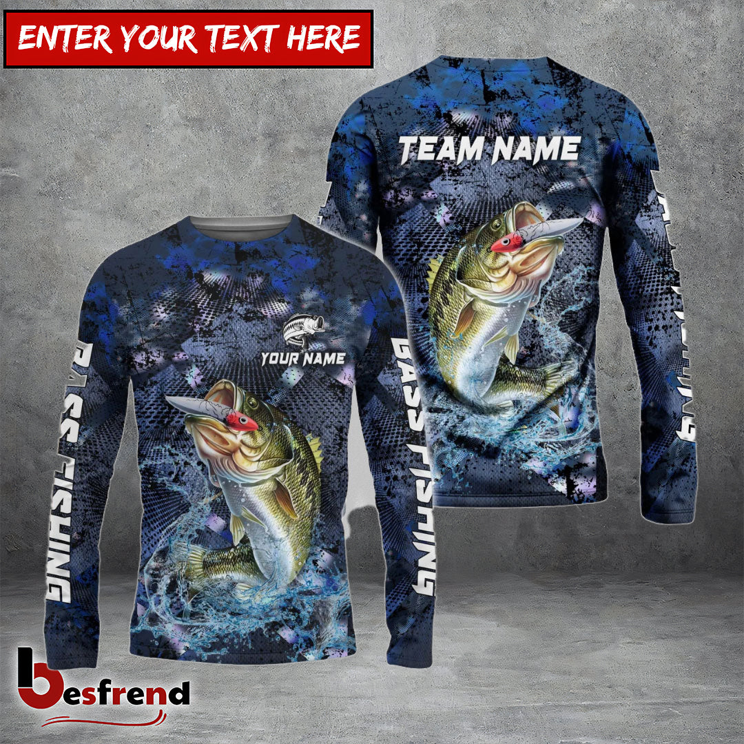 Besfrend Bass Fishing Fishing Dark Blue Camouflage Custom Name  Team Name 3D Shirts
