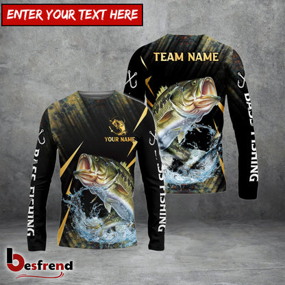 Besfrend Bass Fishing Golden With Skinfish Pattern Custom Name  Team Name 3D Shirts