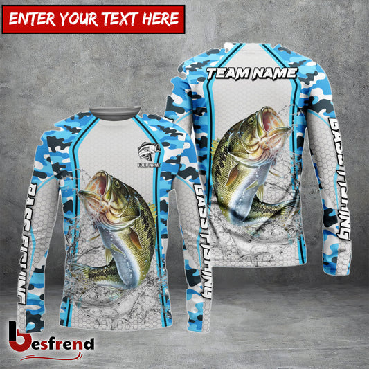 Besfrend Bass Fishing Light Blue Camo Sport Custom Name  Team Name 3D Shirts