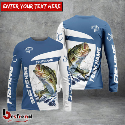 Besfrend Bass Fishing Light Navy Sport Custom Name  Team Name 3D Shirts