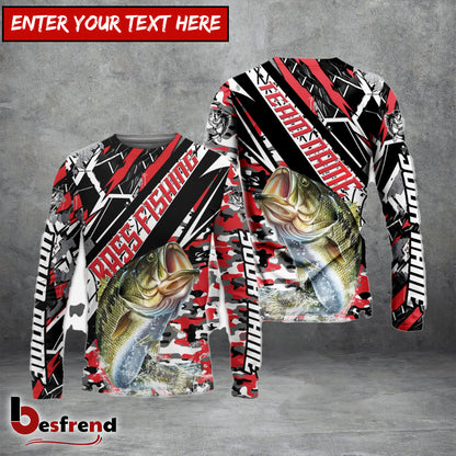 Besfrend Bass Fishing Red Grunge Camo Custom Name  Team Name 3D Shirts