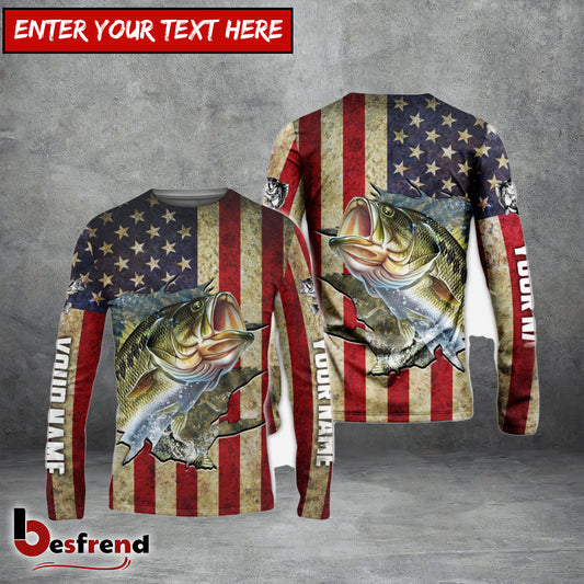 Besfrend Bass Fishing USA Flag Custom Fishing Shirt