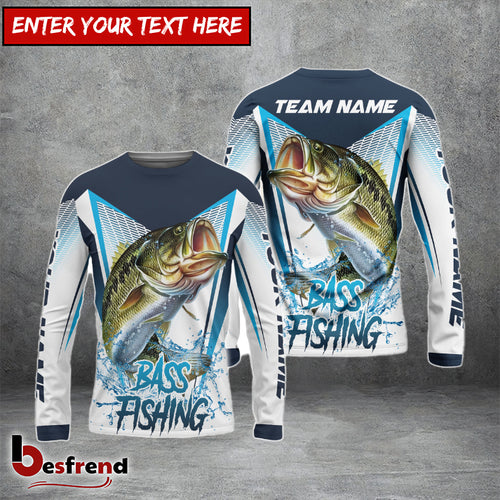 Besfrend Bass Fishing White Blue Camo Sport Custom Name  Team Name 3D Shirts