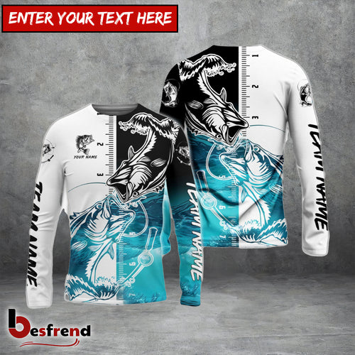 Besfrend Bass Fishing White Blue Water Custom Name  Team Name 3D Shirts