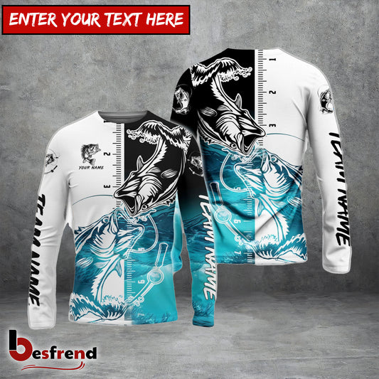Besfrend Bass Fishing White Blue Water Custom Name  Team Name 3D Shirts