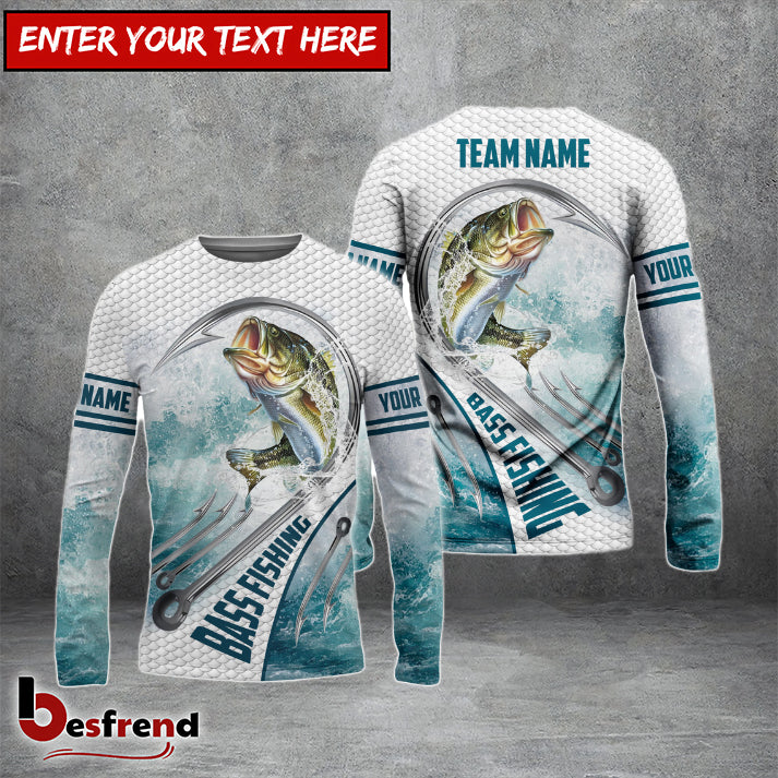 Besfrend Bass Fishing White Fin Water Sport Custom Name  Team Name 3D Shirts