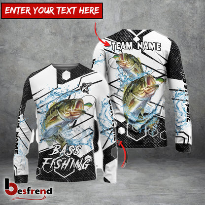 Besfrend Bass Fishing White Gray Black Hexagon Sport Custom Name  Team Name 3D Shirts