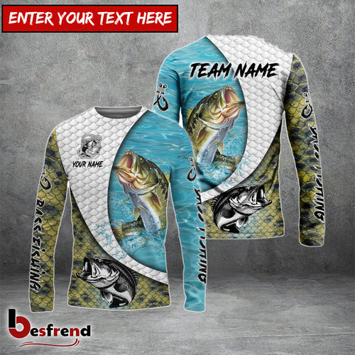 Besfrend Bass Fishing White Skin Diagonal Custom Name  Team Name 3D Shirts