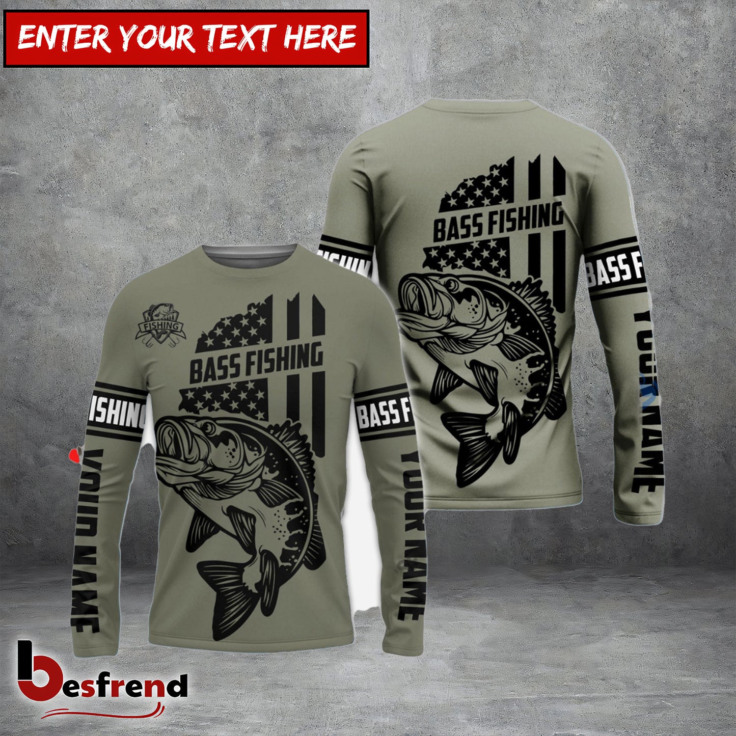Besfrend Bass Hunter Fishing American Flag Custom  Long Sleeve Fishing Shirts