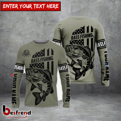 Besfrend Bass Hunter Fishing American Flag Custom  Long Sleeve Fishing Shirts