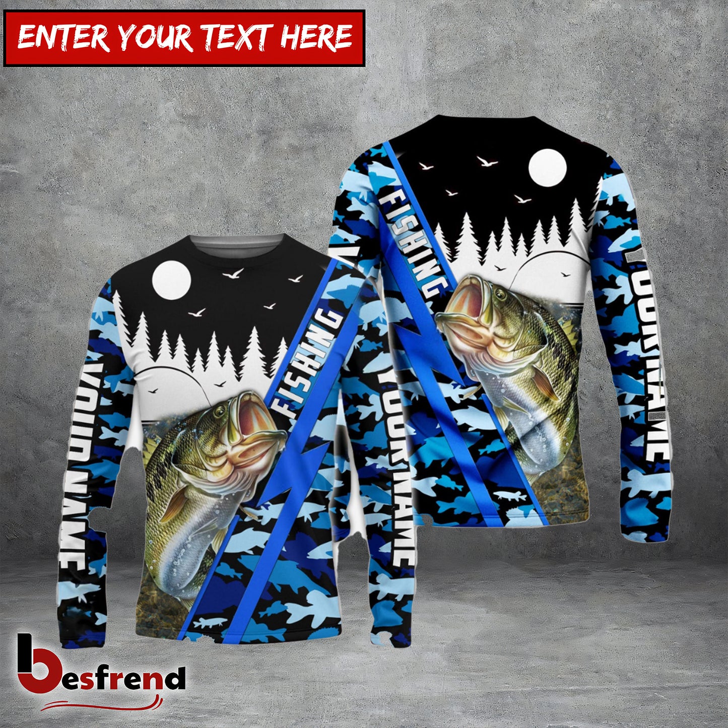 Besfrend Bass Personalized Fishing Blue Camo Shirt