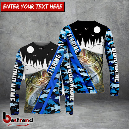Besfrend Bass Personalized Fishing Blue Camo Shirt