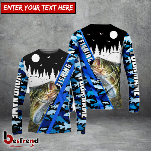 Besfrend Bass Personalized Fishing Blue Camo Shirt