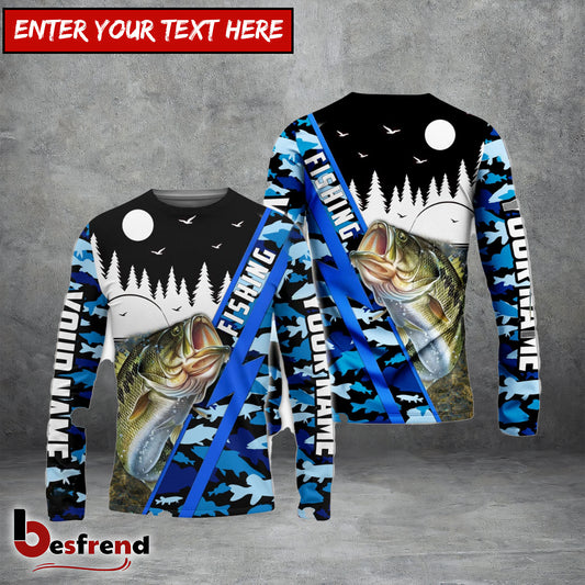 Besfrend Bass Personalized Fishing Blue Camo Shirt