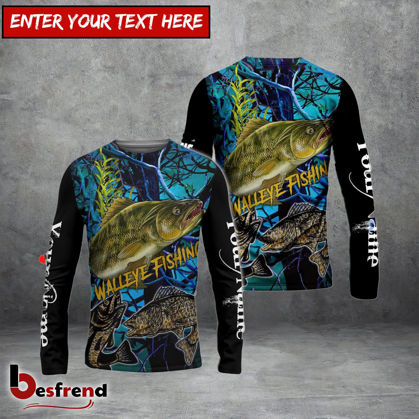 Besfrend Blue Camo Walleye Fishing Custom  Long Sleeve Fishing Shirts