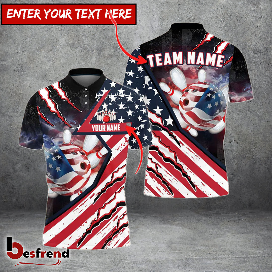 Besfrend Bowling American Flag Patriot Customized Name Team Name 3D Shirt
