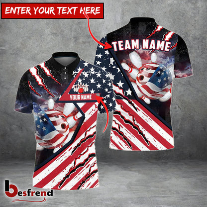 Besfrend Bowling American Flag Patriot Customized Name Team Name 3D Shirt