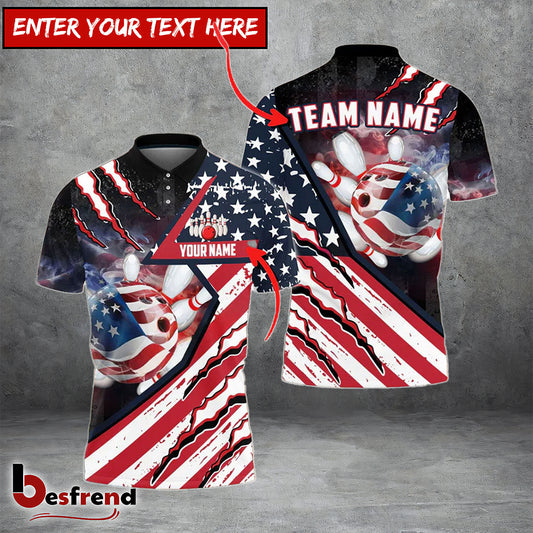 Besfrend Bowling American Flag Patriot Customized Name Team Name 3D Shirt