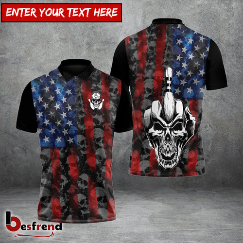 Besfrend Bowling American Flag Skull Middle Finger Personalized Shirt 2
