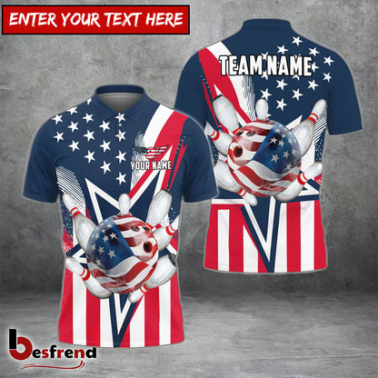 Besfrend Bowling American Flag Star Customized Name Team Name 3D Shirt