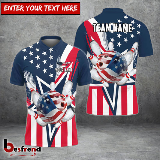 Besfrend Bowling American Flag Star Customized Name Team Name 3D Shirt