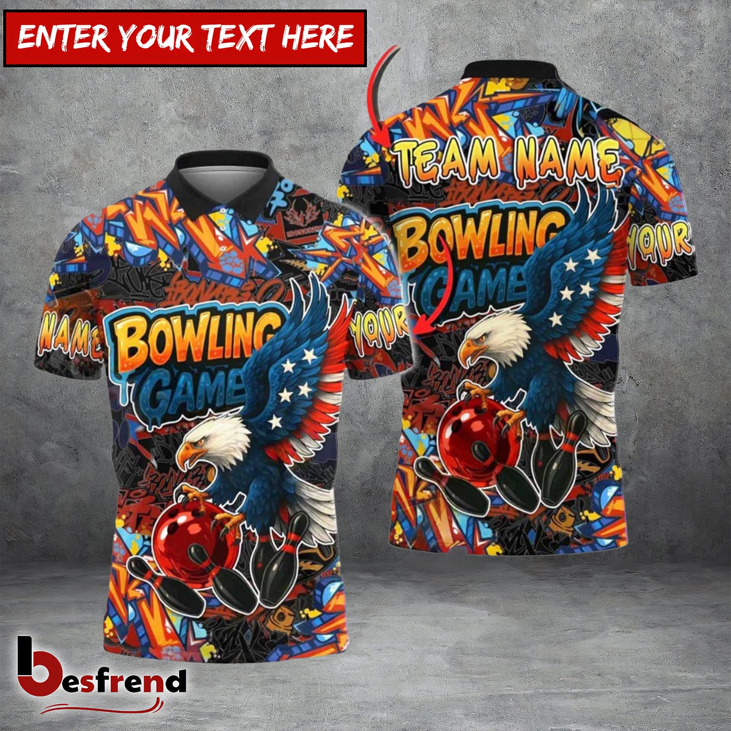 Besfrend Bowling And Pins American Eagle Graffiti Customized Name 3D Shirt  Colors