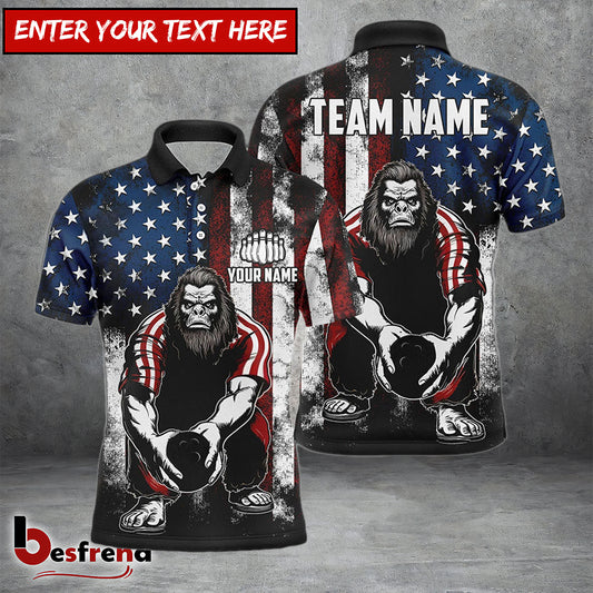 Besfrend Bowling And Pins American Flag Bigfoot Customized Name Team Name 3D Shirt