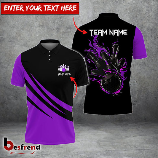 Besfrend Bowling And Pins Basic Black Customized Name 3D Shirt  Colors
